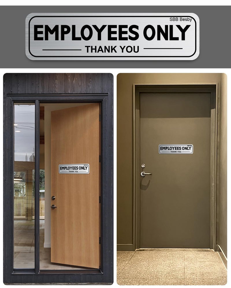 SBB Besby 2pcs Employees Only Sign Stickers, Metal like Brushed Silver, 9"x2.5", Back Adhesive, Waterproof and Fade Resistant, Thick Premium Quality Vinyl, for Business Door Wall Signboard Office - Image 4