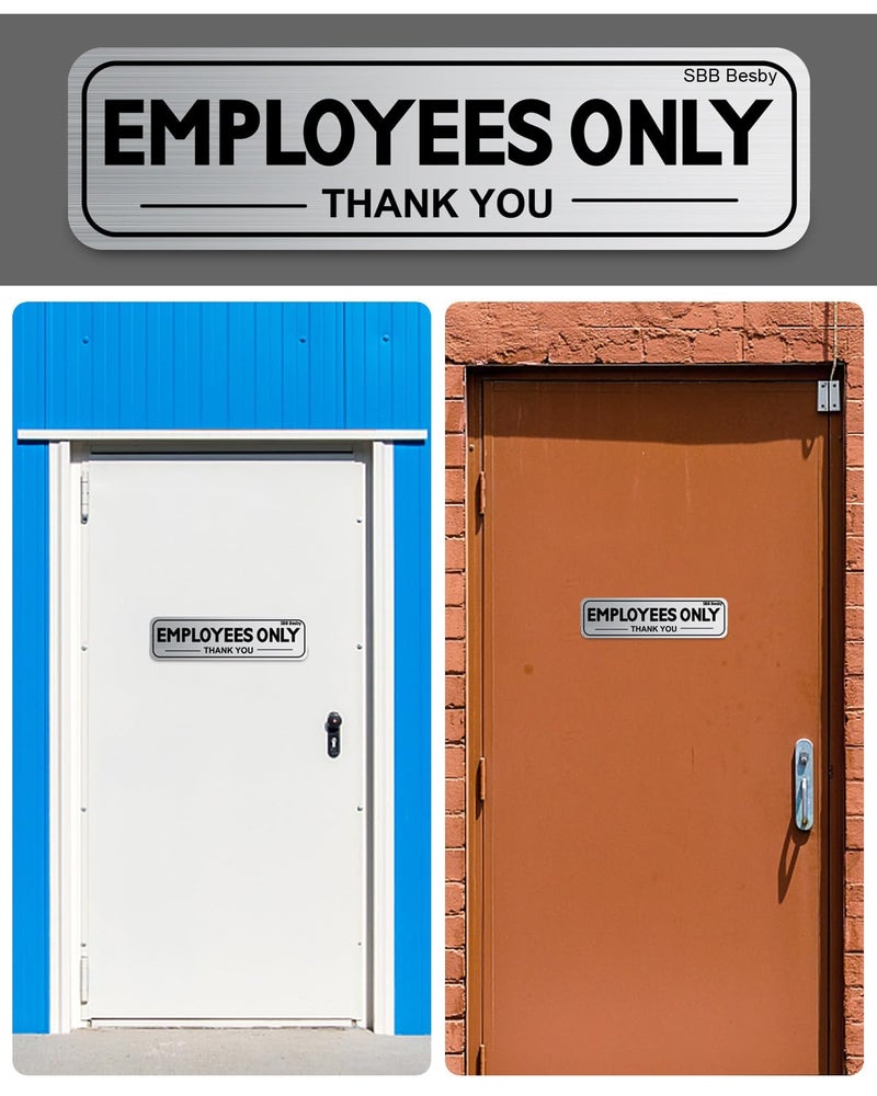 SBB Besby 2pcs Employees Only Sign Stickers, Metal like Brushed Silver, 9"x2.5", Back Adhesive, Waterproof and Fade Resistant, Thick Premium Quality Vinyl, for Business Door Wall Signboard Office - Image 5