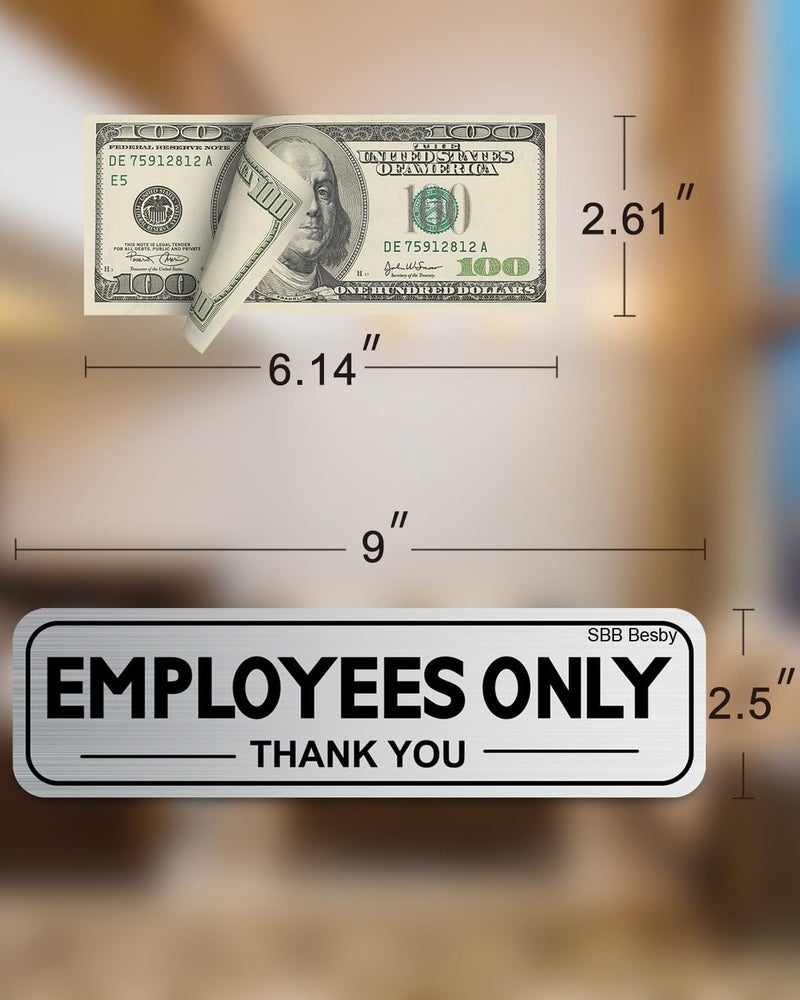 SBB Besby 2pcs Employees Only Sign Stickers, Metal like Brushed Silver, 9"x2.5", Back Adhesive, Waterproof and Fade Resistant, Thick Premium Quality Vinyl, for Business Door Wall Signboard Office - Image 3