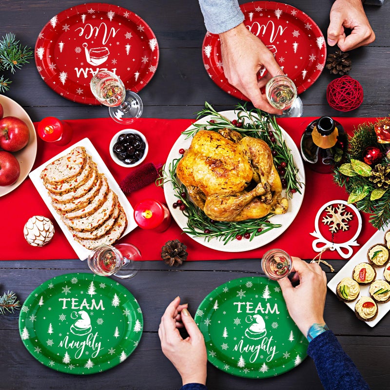 Tioncy 100 Pcs Christmas Paper Plates Party Decorations Team Naughty or Nice Disposable Oval Plates 10'' x 12'' Christmas Dinner Gifts Bulk Disposable Set for Holiday Party - Image 3