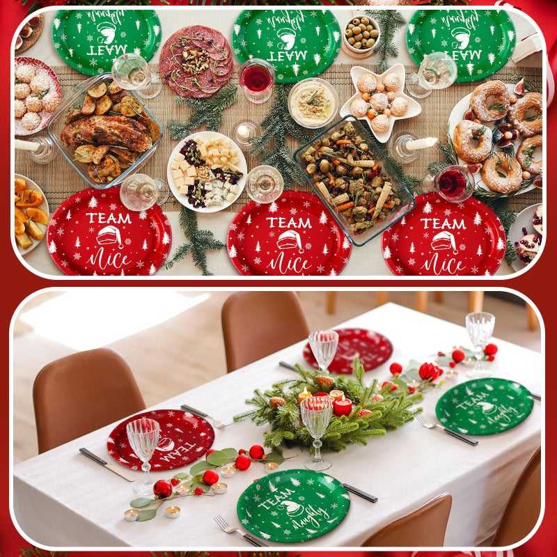 Tioncy 100 Pcs Christmas Paper Plates Party Decorations Team Naughty or Nice Disposable Oval Plates 10'' x 12'' Christmas Dinner Gifts Bulk Disposable Set for Holiday Party - Image 4