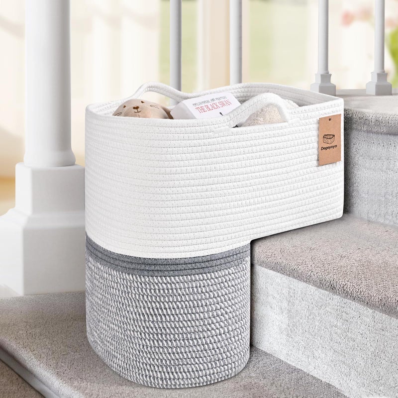 Degeyoyo Woven Stair Basket Stair Baskets for Wooden Stairs Carpeted Stairs Storage Basket with Handles Staircase Baskets for Toys Books Gray 15 L x 10 W x 15 H - Image 2