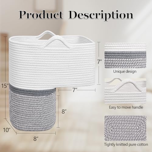 Degeyoyo Woven Stair Basket Stair Baskets for Wooden Stairs Carpeted Stairs Storage Basket with Handles Staircase Baskets for Toys Books Gray 15 L x 10 W x 15 H - Image 3