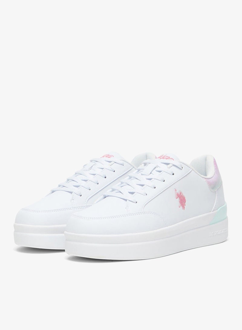 U.S. Polo Assn. Women's White Platform Sneakers with Iridescent Heel and Pink Logo - Casual Lace-Up Design Shoes with Comfort Cushioned Sole for Everyday Wear - Image 3