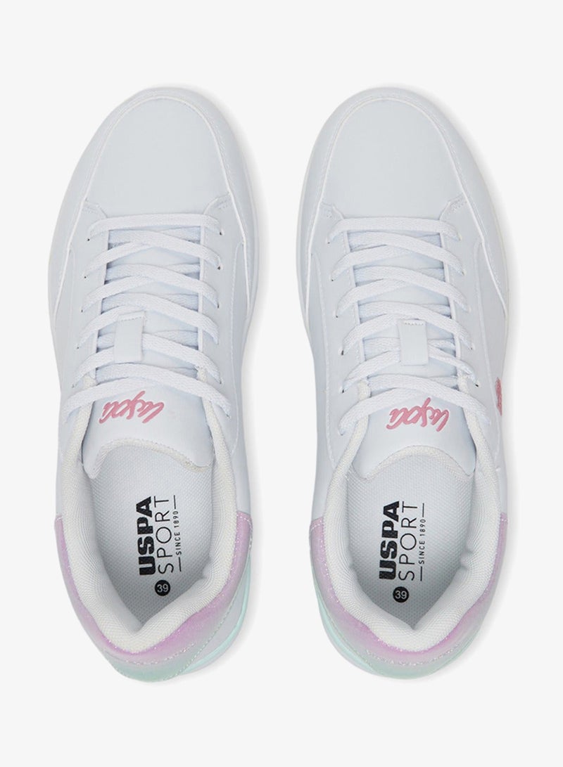 U.S. Polo Assn. Women's White Platform Sneakers with Iridescent Heel and Pink Logo - Casual Lace-Up Design Shoes with Comfort Cushioned Sole for Everyday Wear - Image 5
