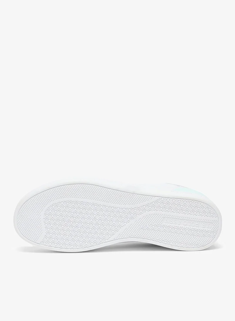 U.S. Polo Assn. White/Dark Pink Women's White Platform Sneakers with Iridescent Heel and Pink Logo - Casual Lace-Up Design Shoes with Comfort Cushioned Sole for Everyday Wear for Women | Best Price UAE