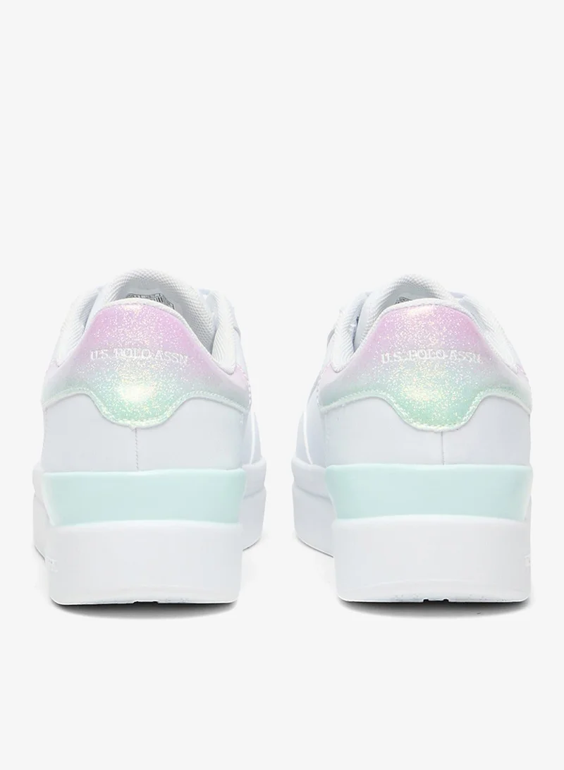 U.S. Polo Assn. White/Dark Pink Women's White Platform Sneakers with Iridescent Heel and Pink Logo - Casual Lace-Up Design Shoes with Comfort Cushioned Sole for Everyday Wear for Women | Best Price UAE