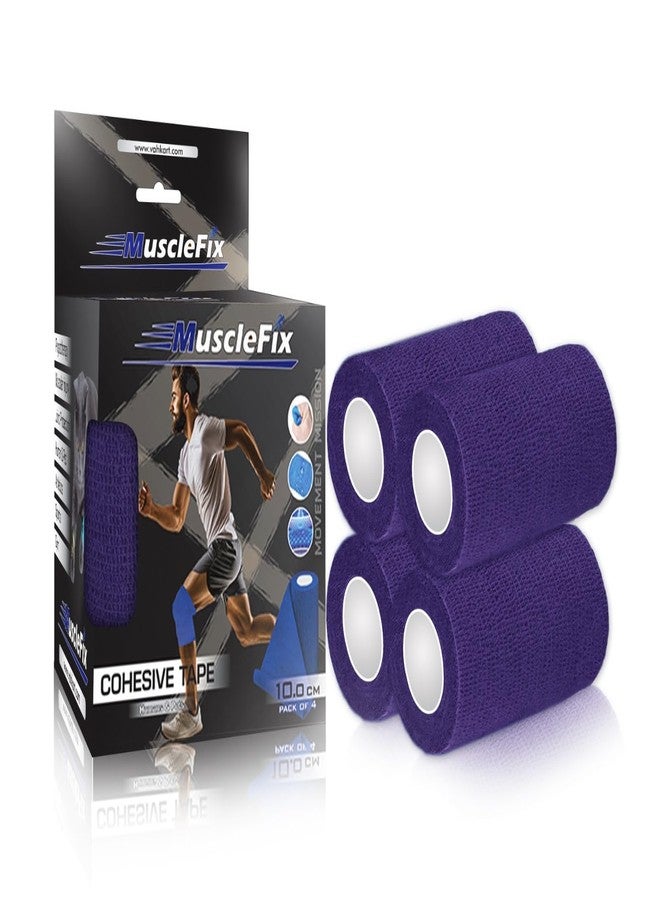 MuscleFix Breathable Self Adhesive Cohesive Bandage Wrap - Athletic Non-Woven for Sports, Medical Use, Injuries, Strains, Knee & Wrist Support, Ankle Sprains & Swelling - Suitable for Humans & Pets (4.5mtr ) (Navy Blue, 10 cm (4" Inch) Pack Of 4) - Image 1