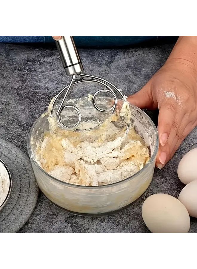 1 قطعة خلاط عجين يدوي من الفولاذ المقاوم للصدأ مع فتحتي خفق أدوات خبز يدوية - Image 3