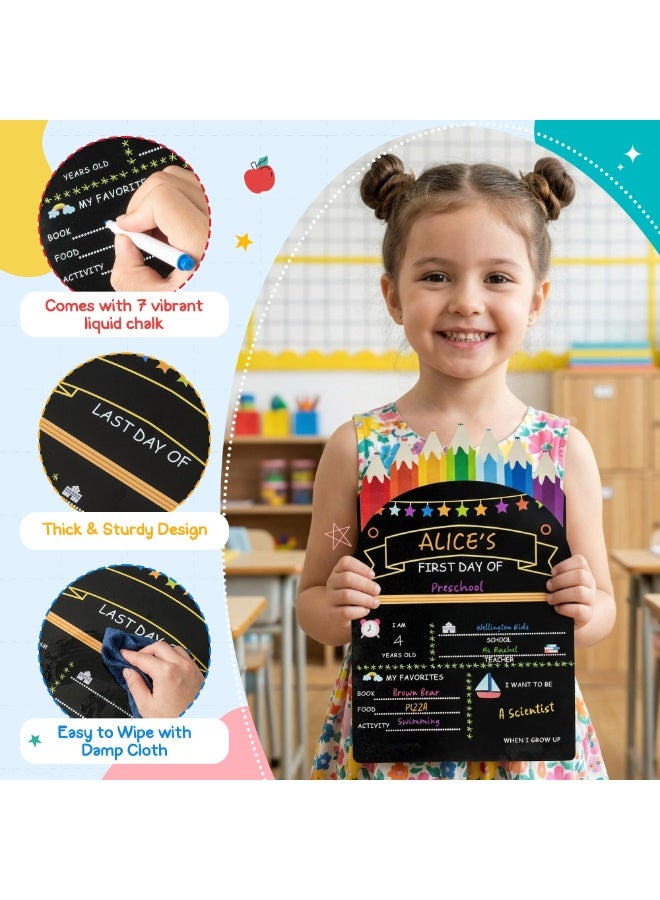 Chielor First Day of School Board Sign, 11.81 x 7.87 Inches Pencil Shape Reusable My First and Last Day at School Chalkboard Gifts Double-Sided Back to Kindergarten Blackboard Supplies - Image 3