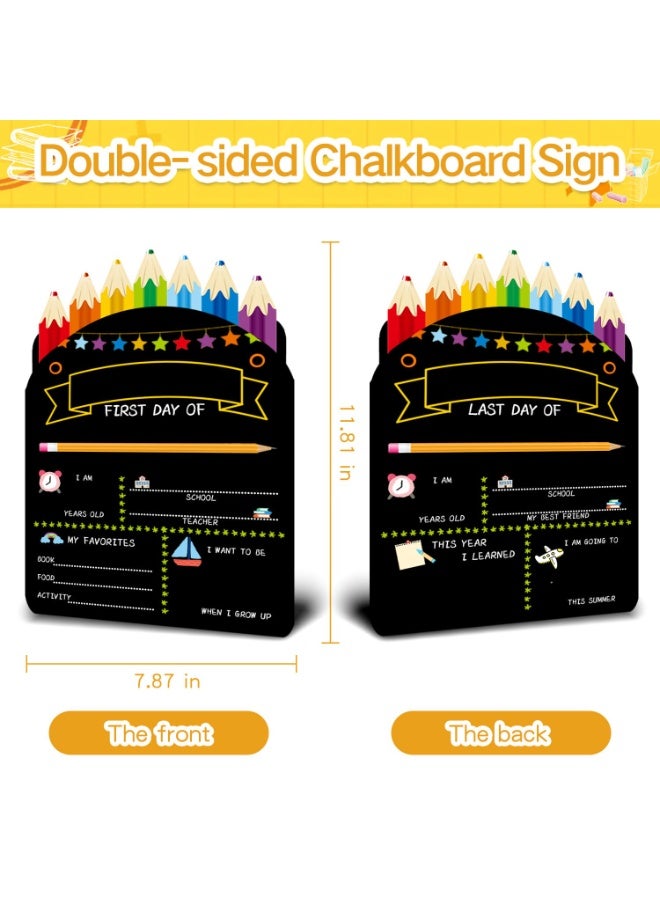 Chielor First Day of School Board Sign, 11.81 x 7.87 Inches Pencil Shape Reusable My First and Last Day at School Chalkboard Gifts Double-Sided Back to Kindergarten Blackboard Supplies - Image 2