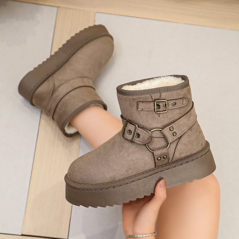 Women's Warm Platform Snow Boots with Faux Fur Lining - Slip-on Short Shaft Boots - Image 1