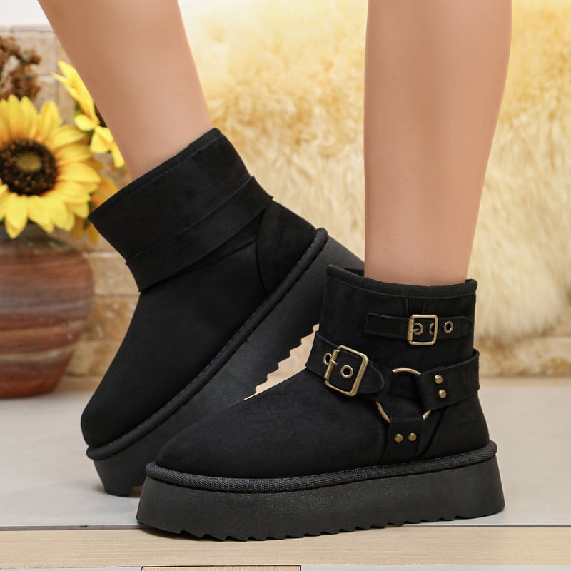 Women's Warm Platform Snow Boots with Faux Fur Lining - Slip-on Short Shaft Boots - Image 3