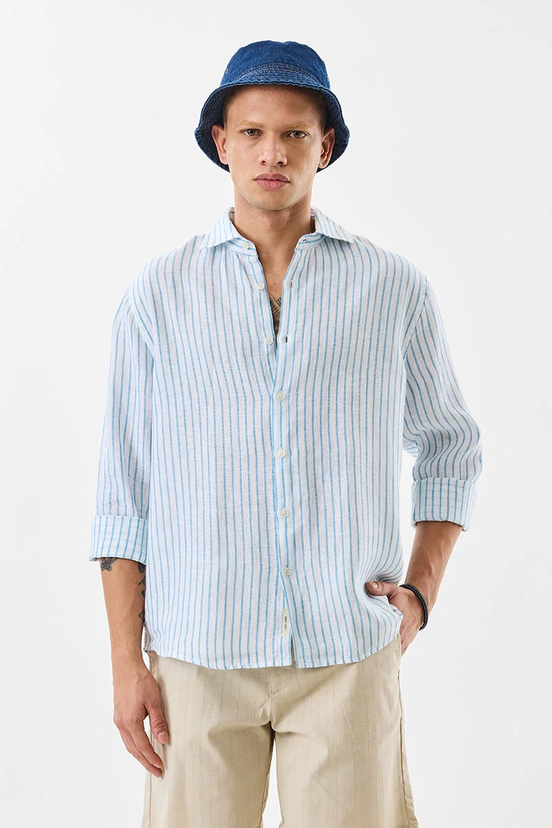 SNITCH Regular Fit Stripes 100% Linen Shirt