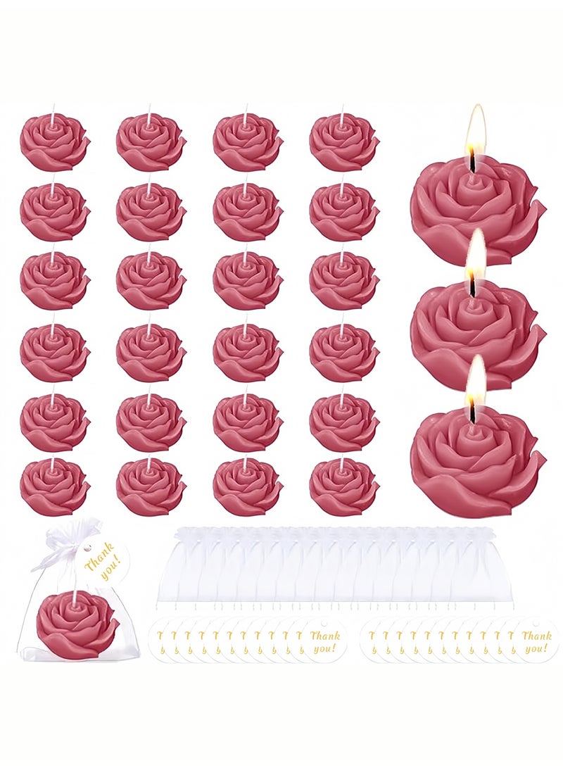 24Pcs Red Rose Scented Candles - Handmade Flower Shape Aromatherapy Candles with Sheer Bags & Thank You Tags, Romantic Party Decoration Gift Set for Her - Image 1