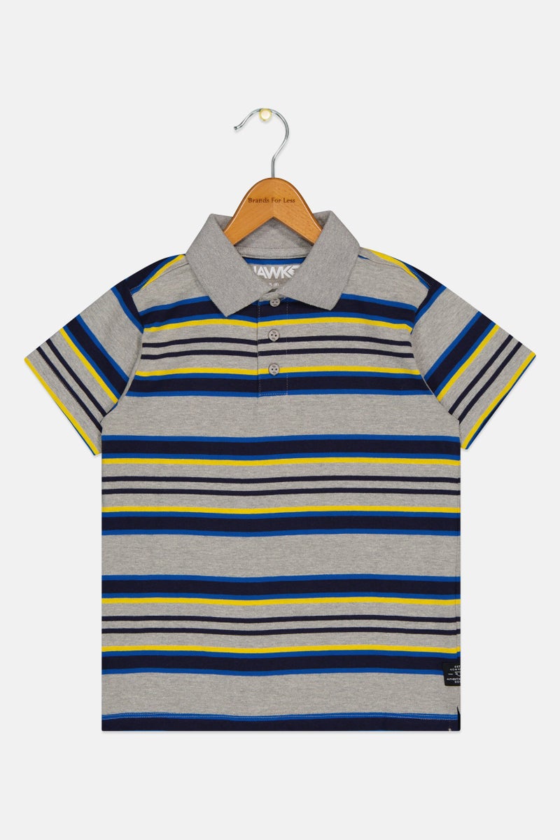Hawk Kids Boy Spread Collar Short Sleeve Stripe Polo Shirt, Multicolor - Image 2