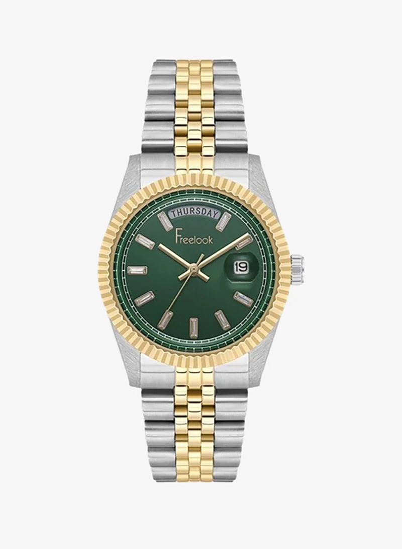 Freelook Paris Freelook - Jolie Women's Watch | Steel Case | Stainless Steel Band | Dark Green & Round Dial | Analog | Quartz | Mineral Glass | Premium Luxury Watch | Ideal Gift | Water Resistant 30 Meters