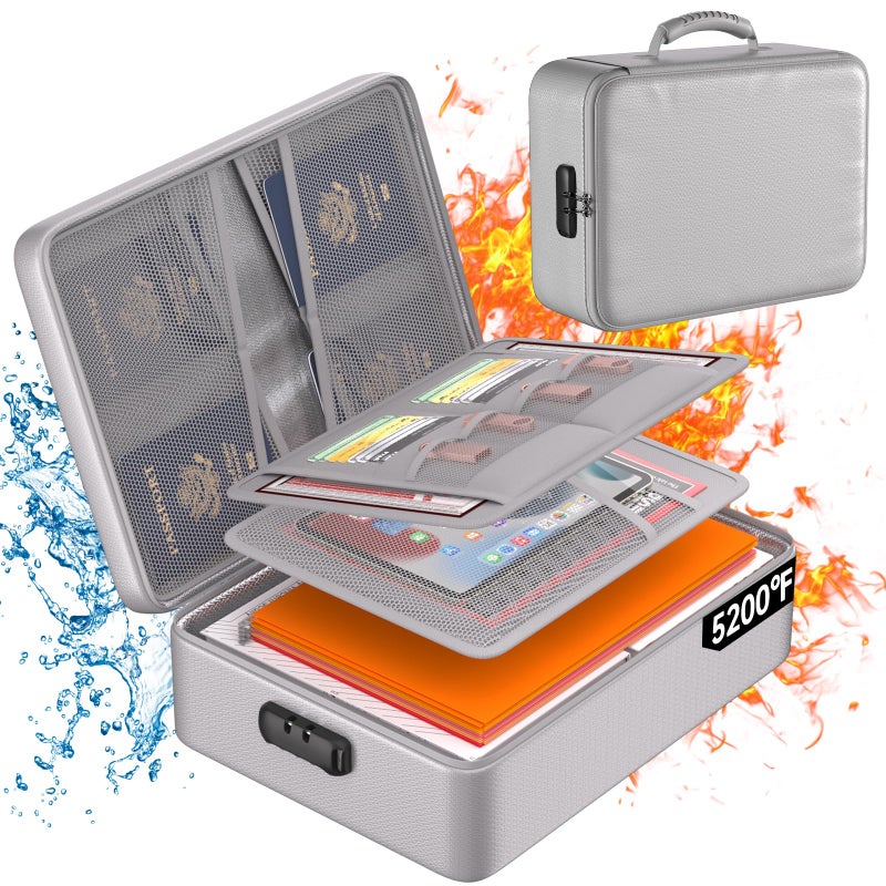 DocSafe 5200F Document Organizer with LockUpgraded Heat Insulated FireproofWaterproof Box 8 Layers File OrganizerPortable Home Travel Safe Storage for Important Documents FilesSilver Soft