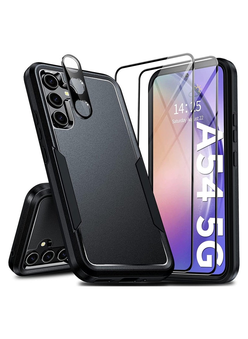 Anmi [1+2+1]Case for Samsung Galaxy A54 5G, with Tempered Glass Screen Protectors (2PCS)&HD Lens Protector (1PCS), Rugged Non Slip Textured Case (Samsung Galaxy A54, Black) - Image 1