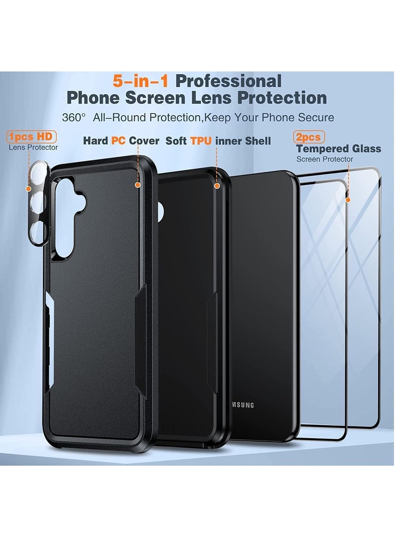 Anmi [1+2+1]Case for Samsung Galaxy A54 5G, with Tempered Glass Screen Protectors (2PCS)&HD Lens Protector (1PCS), Rugged Non Slip Textured Case (Samsung Galaxy A54, Black) - Image 3