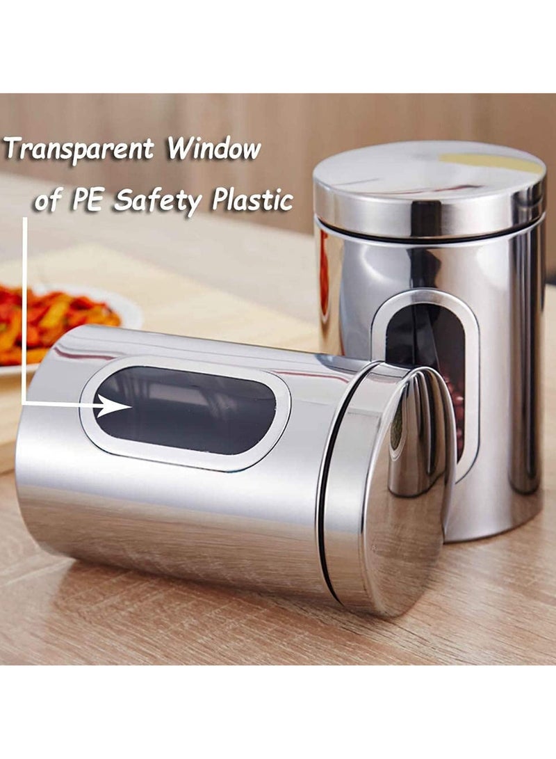 4 piece set Stainless Steel Food Storage Canister Sets with Glass Visible Window u0026 Airtight Lids,Airtight Sugar Coffee Tea Candy Storage Jars，Food Storage Containers Grain Storage Tank (1300ml) - Image 3
