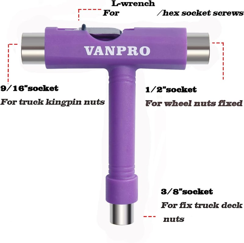 Vanpro skateboard tools skate tool all in one Used for installation and maintenance of various skateboards and roller skates，etc.(Snow Purple, Pack of 1) - Image 2