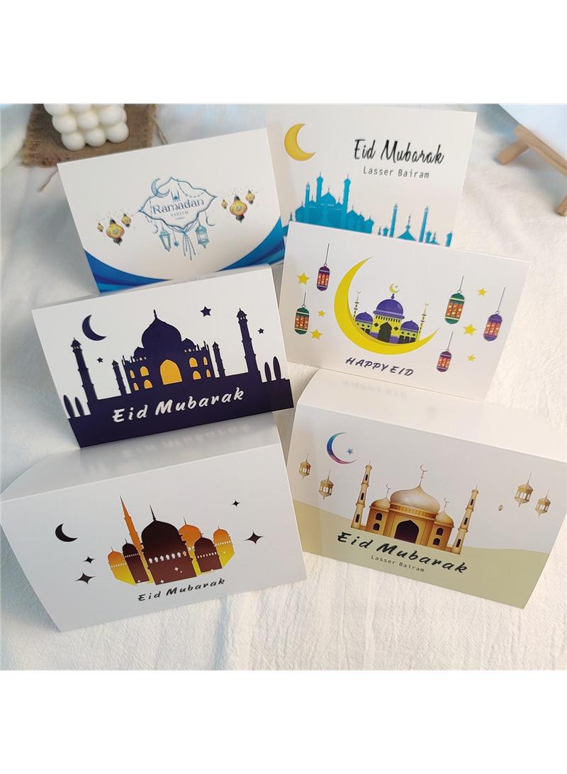 6-Pieces Ramadan Eid Mubarak Gift Cards Holiday Greeting Cards With Envelopes 981 Multicolour 10x15CM - Image 2