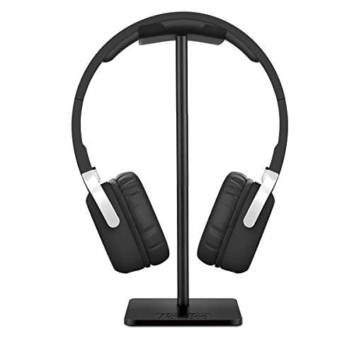 New bee Headphone Stand Headset Holder Earphone Stand with Aluminum Supporting Bar Flexible Headrest ABS Solid Base for All Headphones Size (Black) - Image 1