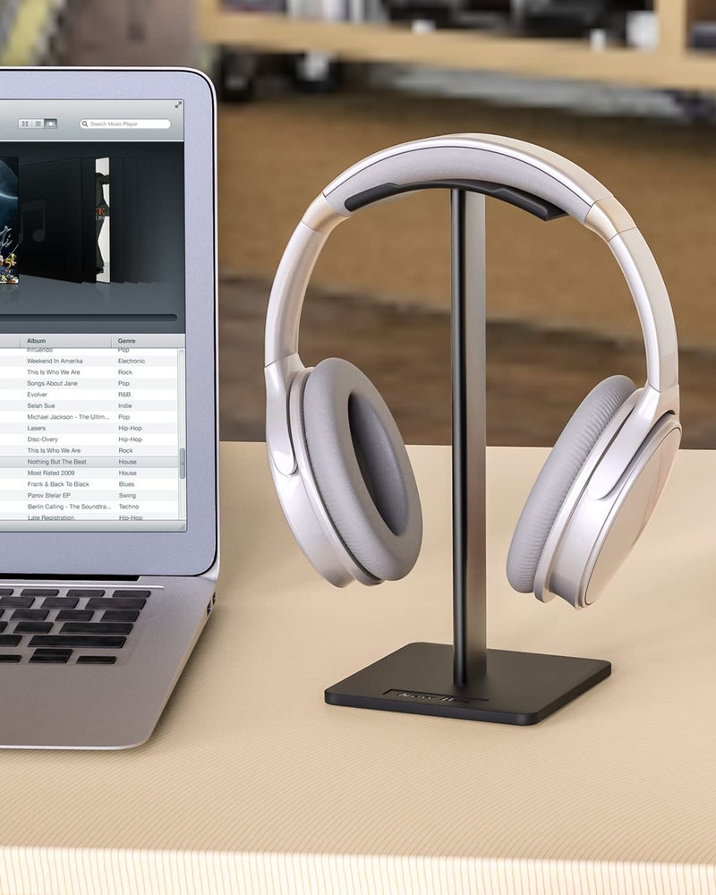 New bee Headphone Stand Headset Holder Earphone Stand with Aluminum Supporting Bar Flexible Headrest ABS Solid Base for All Headphones Size (Black) - Image 4