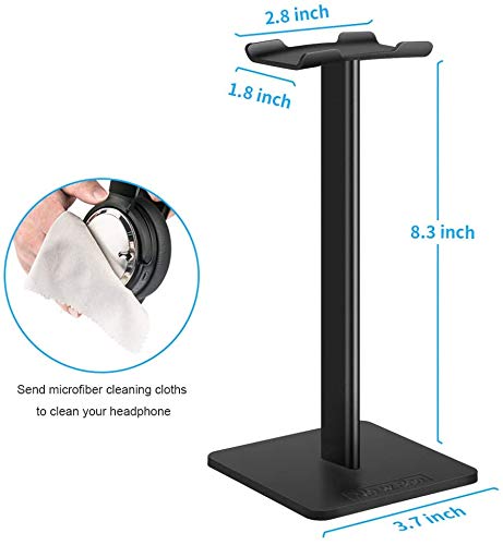 New bee Headphone Stand Headset Holder Earphone Stand with Aluminum Supporting Bar Flexible Headrest ABS Solid Base for All Headphones Size (Black) - Image 2