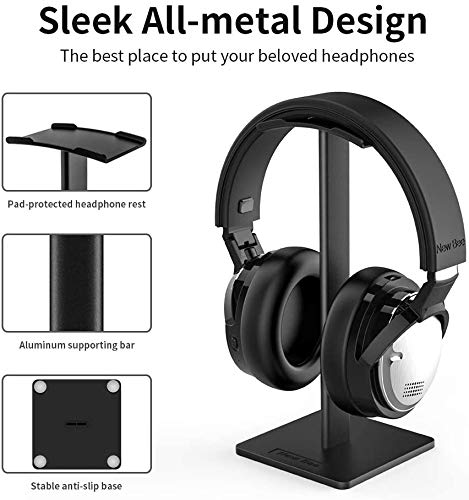 New bee Headphone Stand Headset Holder Earphone Stand with Aluminum Supporting Bar Flexible Headrest ABS Solid Base for All Headphones Size (Black) - Image 3
