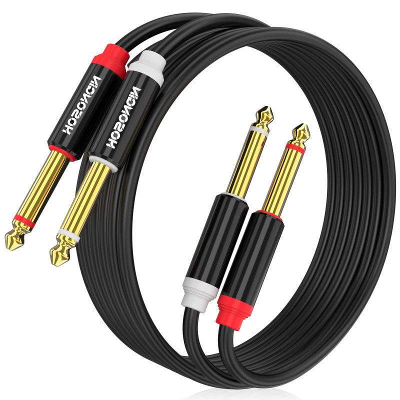 HOSONGIN Dual 1/4 inch TS to Dual 1/4 inch TS Stereo Interconnect Insert Cable, PVC Jacket Gold-Plated Plug Double Shielding Cable, 3.3 Feet - Image 1