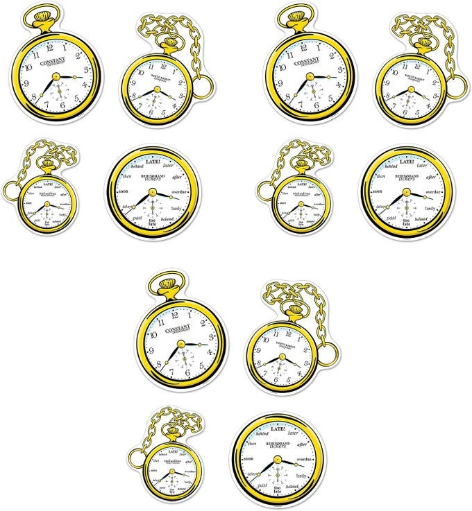 12 PIECE CLOCK CUTOUTS 101275 BLACKWHITEYELLOW