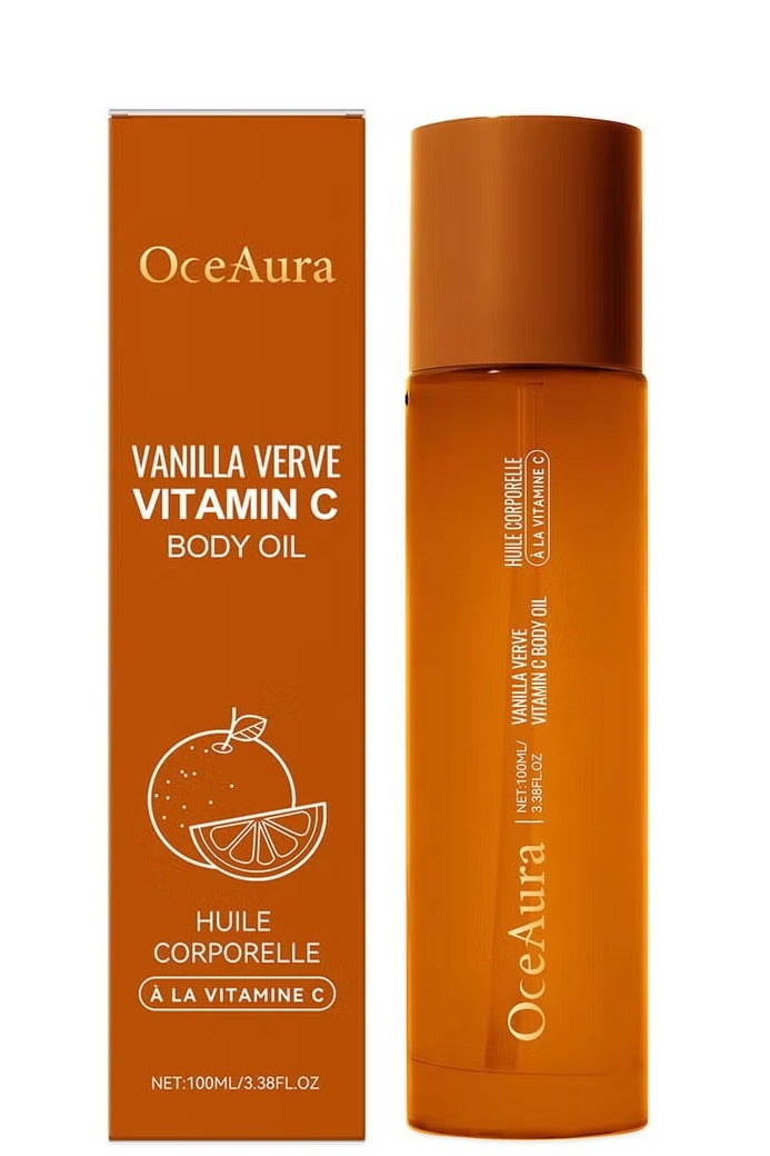 OceAura Vitamin C Body Oil for Women and Men. Moisturizing Vanilla Verve Scented Body Serum for Glowing Skin. Nourishing, Hydrating After-Shower and Bath Skin Care Moisturizer,3.38 Fl Oz - Image 1