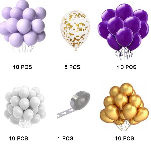 SOI Purple Decoration item 46 PCS | Metallic Pastel Balloons | Confetti Balloons For Decoration | Purple Decoration For Birthday (Purple White) - Image 2
