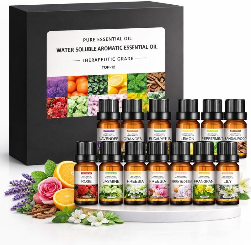 SKY-TOUCH Essential Oils Set - 12 Aromatic Water Soluble Oils for Diffusers, 100% Pure Therapeutic Grade - Image 1