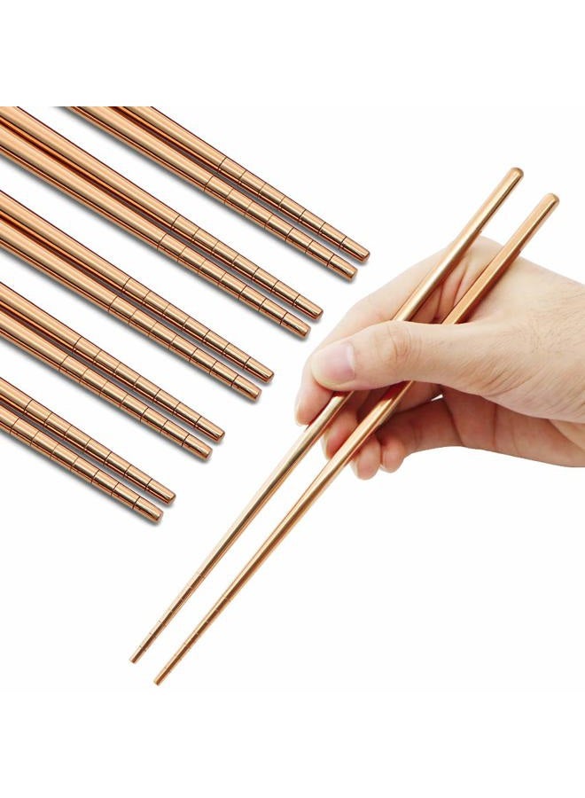 MUYOS Stainless Steel Chopsticks Reusable Multicolor Lightweight 304 Metal Chopsticks Dishwasher Safe - 5 Pairs (Rose Gold) - Image 1
