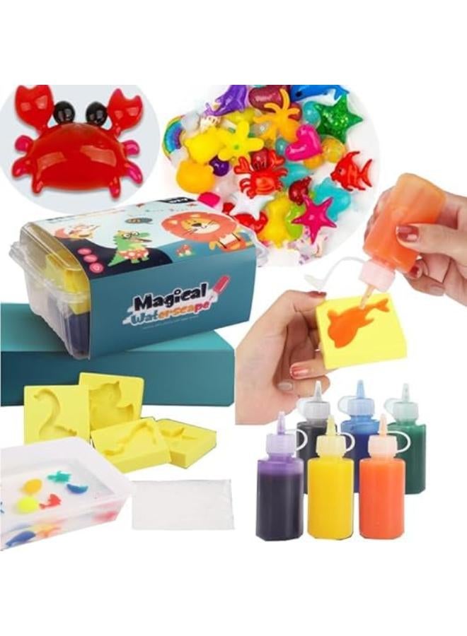 New Magic Water Toys Set 3D Magic Water Gel Plastic Glass with Molds Water Educational Toy for Kids DIY Marine Life Toys Multiple Colors (4 Colors) 9 pcs - Image 1
