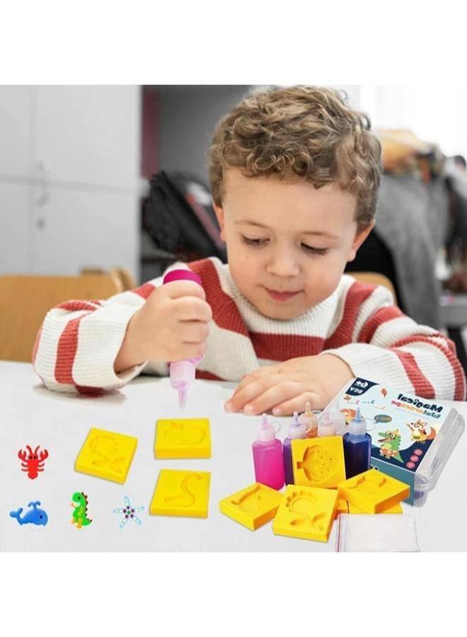 New Magic Water Toys Set 3D Magic Water Gel Plastic Glass with Molds Water Educational Toy for Kids DIY Marine Life Toys Multiple Colors (4 Colors) 9 pcs - Image 4