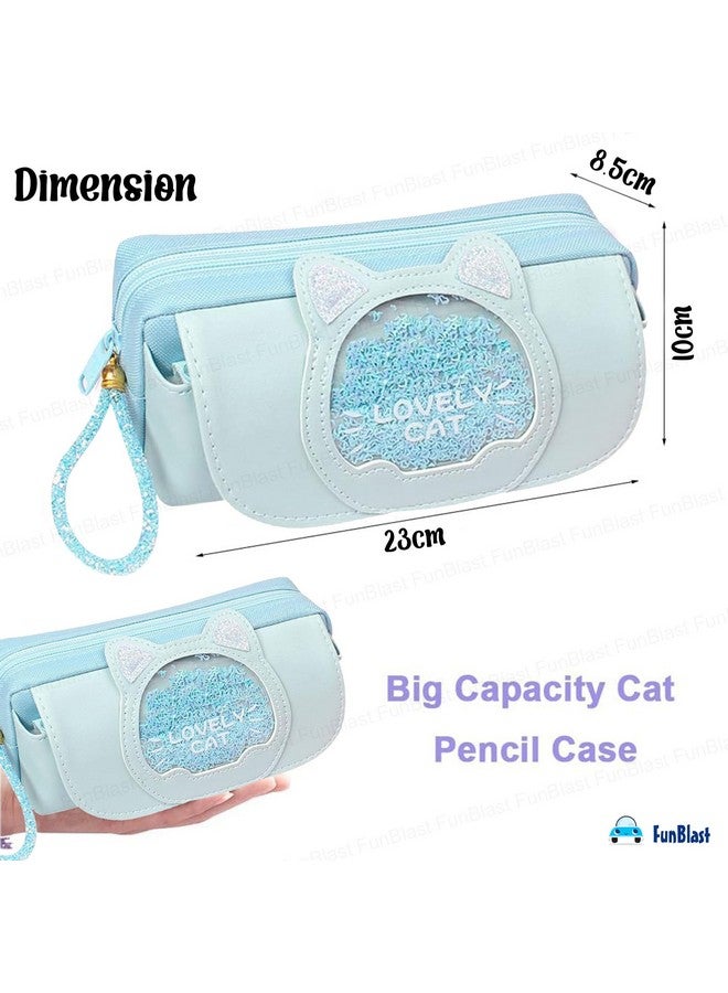 فنبلاست حقيبة أدوات مكتبية من FunBlast للبنات - حقيبة أقلام كبيرة السعة، حافظة أقلام متعددة الأغراض مع قفل بسحاب، حقيبة كاواي، حقيبة أقلام وقلامة للأطفال في المدارس، البنات (أزرق سماوي) - Image 2