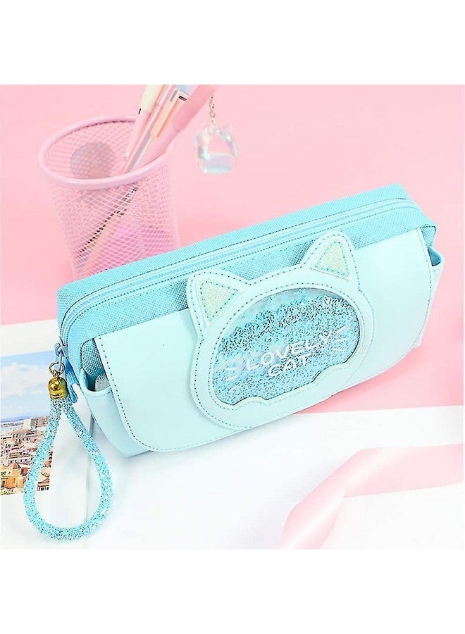 فنبلاست حقيبة أدوات مكتبية من FunBlast للبنات - حقيبة أقلام كبيرة السعة، حافظة أقلام متعددة الأغراض مع قفل بسحاب، حقيبة كاواي، حقيبة أقلام وقلامة للأطفال في المدارس، البنات (أزرق سماوي) - Image 3