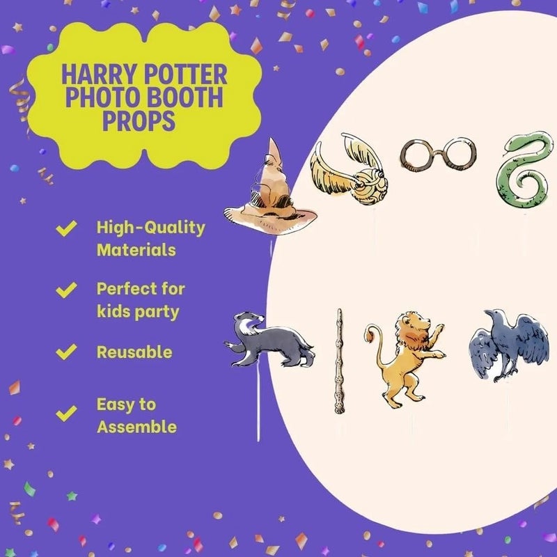 Unique Harry Potter Multicolor Photo Booth Props (8 Pc) | Perfect For Magic Themed Events & Celebrations - Image 5