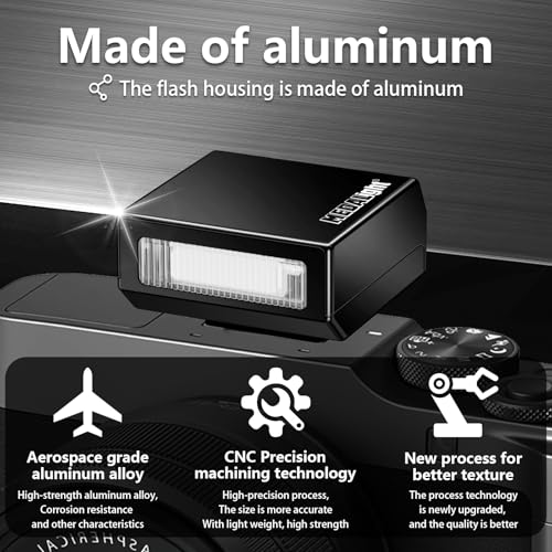 MEDALight Upgrade فلاش كاميرا F1s صغير من الألمنيوم لكاميرات Ricoh GR3/GR3X/Fuji/Sony ZV1/Nikon/Canon/Olympus/الكاميرات الرقمية للأفلام، فلاش كاميرا محمول لحذاء الكاميرا الساخن لكاميرات DSLR (أسود) - Image 2