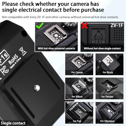 MEDALight Upgrade فلاش كاميرا F1s صغير من الألمنيوم لكاميرات Ricoh GR3/GR3X/Fuji/Sony ZV1/Nikon/Canon/Olympus/الكاميرات الرقمية للأفلام، فلاش كاميرا محمول لحذاء الكاميرا الساخن لكاميرات DSLR (أسود) - Image 5