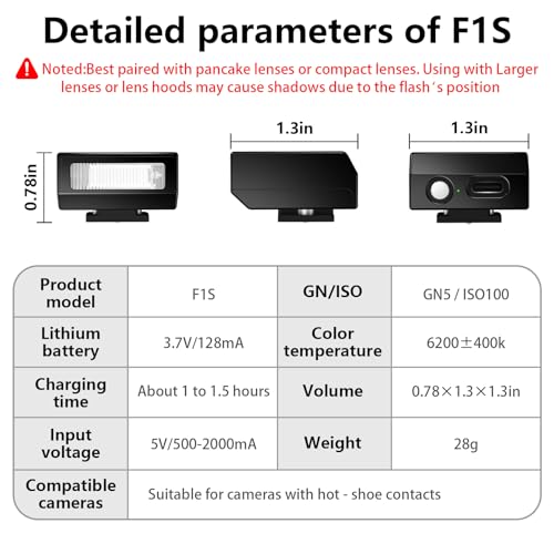 MEDALight Upgrade فلاش كاميرا F1s صغير من الألمنيوم لكاميرات Ricoh GR3/GR3X/Fuji/Sony ZV1/Nikon/Canon/Olympus/الكاميرات الرقمية للأفلام، فلاش كاميرا محمول لحذاء الكاميرا الساخن لكاميرات DSLR (أسود) - Image 4