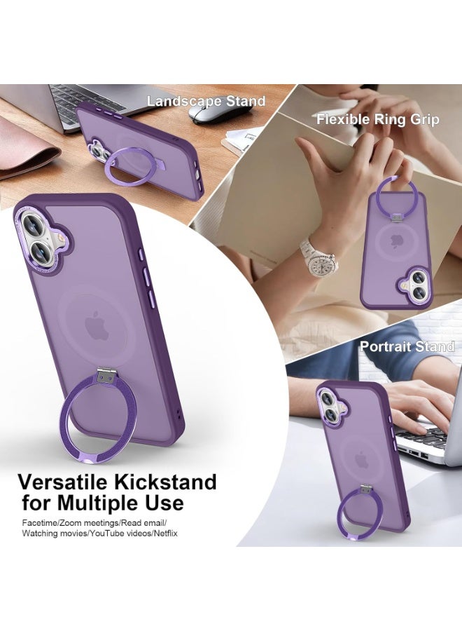 جراب مغناطيسي لهاتف iPhone 17 مع حامل حلقي، [حماية من السقوط من ارتفاع 10 أقدام] [ملمس مخملي] جراب هاتف نحيف شفاف غير لامع مقاوم للصدمات لهاتف iPhone 17 مقاس 6.3 بوصة، (أرجواني) - Image 2