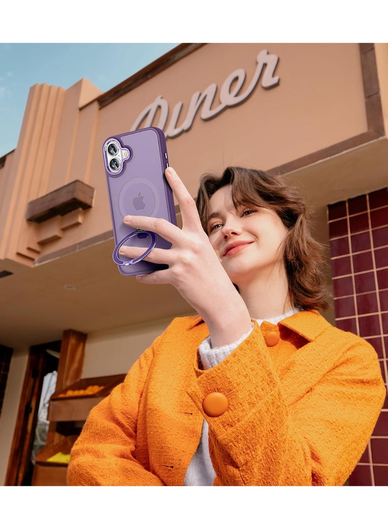 جراب مغناطيسي لهاتف iPhone 17 مع حامل حلقي، [حماية من السقوط من ارتفاع 10 أقدام] [ملمس مخملي] جراب هاتف نحيف شفاف غير لامع مقاوم للصدمات لهاتف iPhone 17 مقاس 6.3 بوصة، (أرجواني) - Image 3