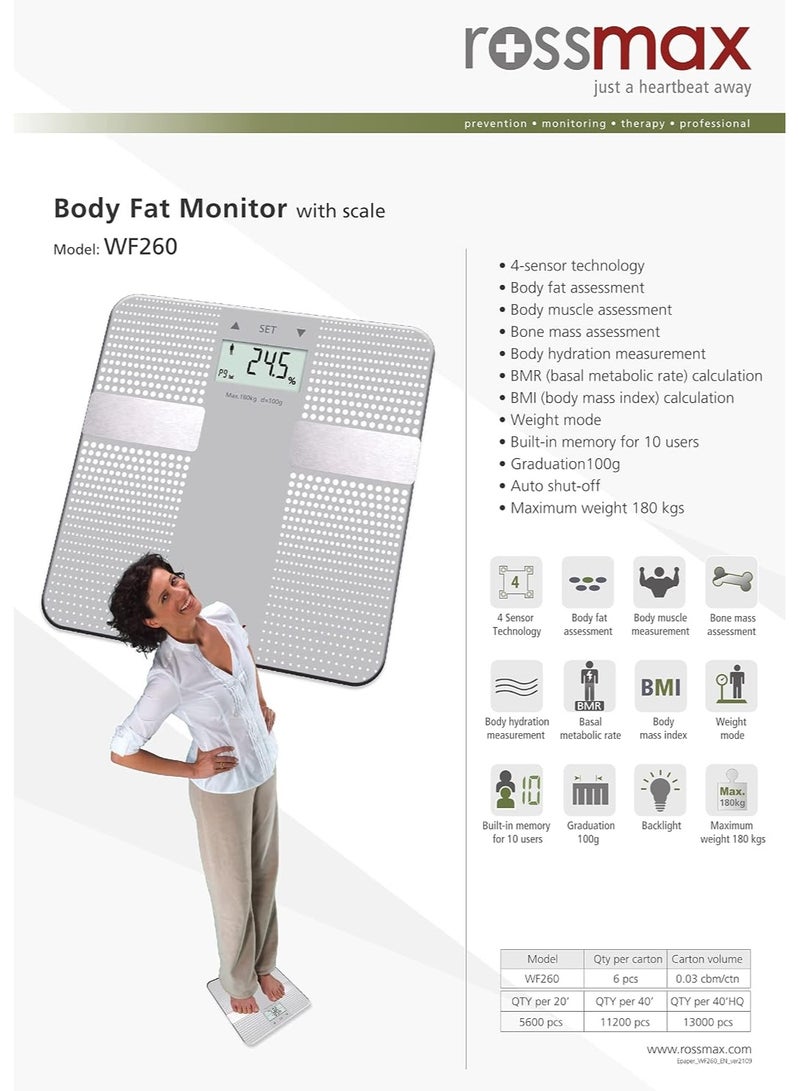 Rossmax WF260 Body Fat Monitor Silver - Swiss Design Smart BMI Analyzer, Accurate Health Tracker with Digital Display - Body Composition Measurement for Weight Management - Image 3
