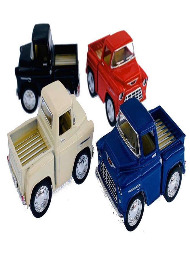 KinsFun KiNSMART 1955 Chevy Stepside Pick-Up 2 Inch Pullback Action Trucks SetOf4