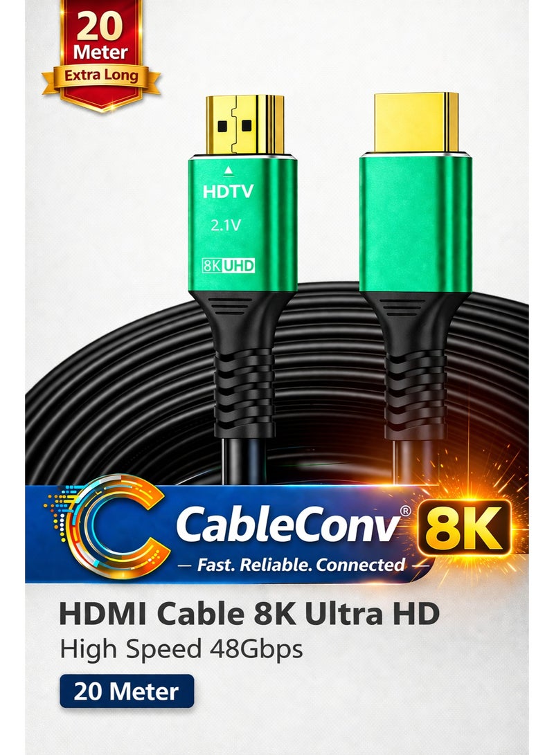 ​كابل كونف كابل HDMI 2.1 بدقة 8K، طول 20 مترًا، يدعم دقة 8K بمعدل 60 هرتز، و4K بمعدل 120 هرتز، و2K بمعدل 240 هرتز، و1080P بمعدل 240 هرتز، بسرعة نقل بيانات تصل إلى 48 جيجابت في الثانية، ويدعم تقنيات 3D، وHDR، وHDCP، وeARC، وDolby. كابل HDMI فائق السرعة لأجهزة الكمبيوتر المحمولة، وأجهزة الكمبيوتر المكتبية، والشاشات، وأجهزة العرض، وأجهزة التلفزيون، وأجهزة PS4، وPS5، وXbox، وSwitch، وأجهزة التلفزيون عالية الدقة، وكاميرات DSLR. - Image 1